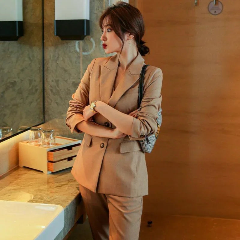 Wear To Work Business Professional Blazer, and Trouser Suit Women 2 Pant Sets.