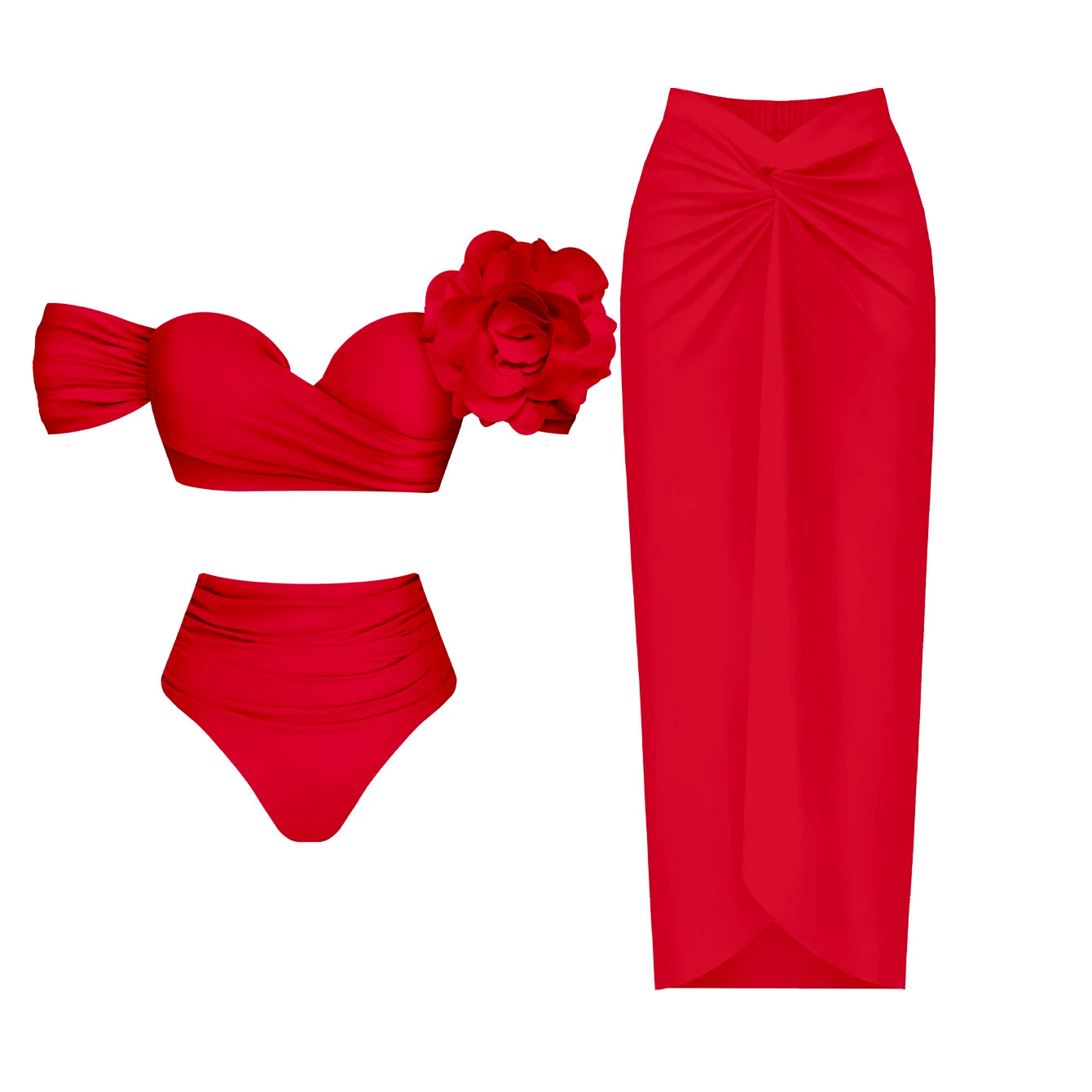 3D Flower Bikini Set  Low Waist Swimwear , Women Solid , Sexy Beach Wear Female.