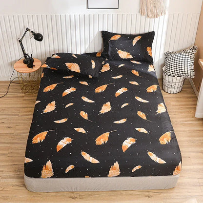 Twin Fitted Bed Sheet with Elastic Blue Flower Printed Bed Cover Single/Queen/King.