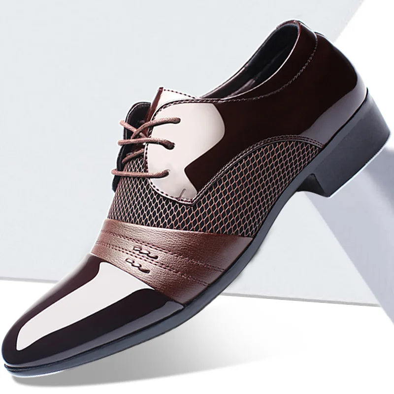 New British Men's Leather Shoes, Classic Man Pointed Toe Formal Shoes Lace Up.