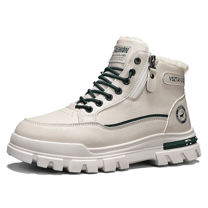 New winter plush thick warm men cotton shoes, trendy outdoor high top male boots.