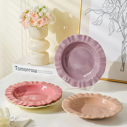 4pcs Multi-Color Ceramic Plate Set Ripple-Edge