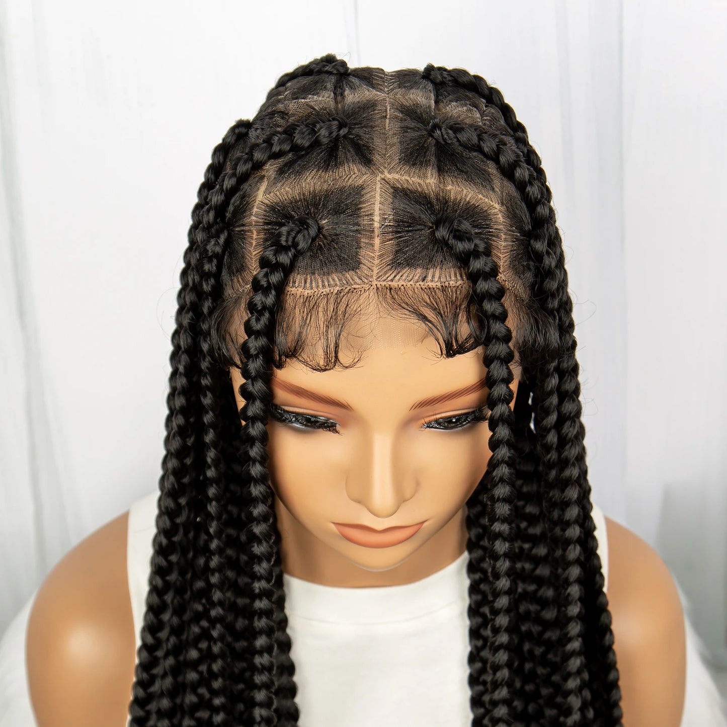 Full Lace Braided Wigs, Knotless Box Braids, for Black Women 34 inches  Long Black
