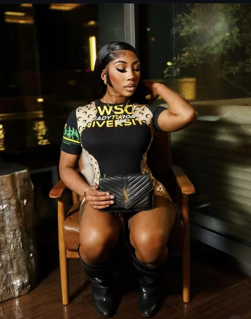 Stylish Lady Moon Letter Printed Work Out 2 Piece Set Women Crop Top and Shorts Sets.