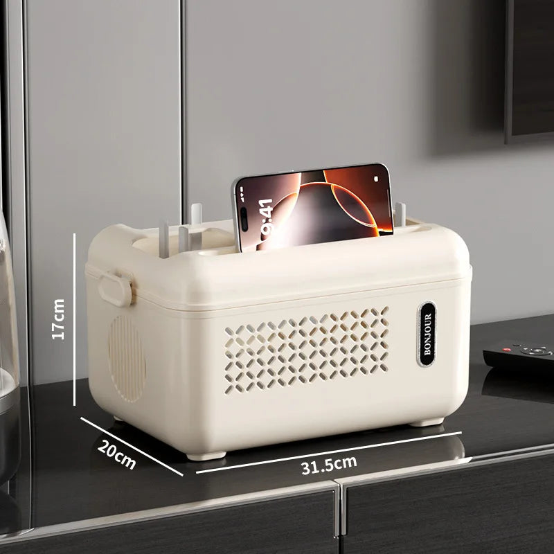 Router Organizer Box Multi-Functional Storage Shelf, Cable Management Large Capacity for Power Strips Charging Cords