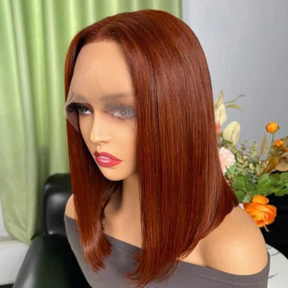 Brazilian  HD Transparent Short Bob Human Hair Wigs Highlight Burgundy 99J Straight
