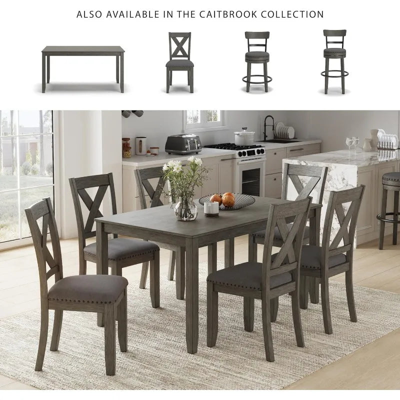 Caitbrook 7-Piece Dining Set, Rustic Gray Table & 6 Chairs
