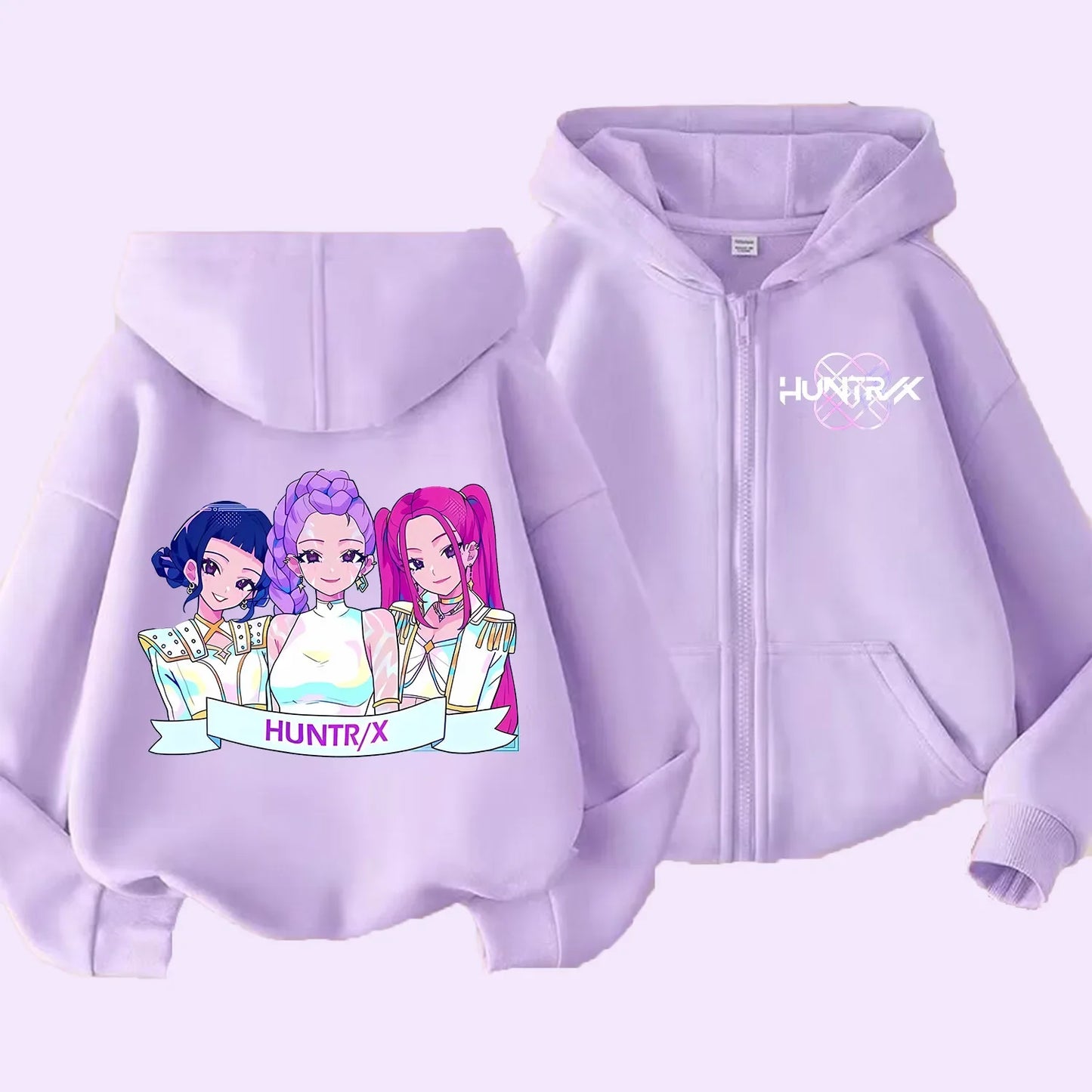 Demon Hunters Zipper Hoodie Cartoon Girls Coat, Fashion Thin Clothes Purple Hoodie Jacket Kids Sweatshirt.