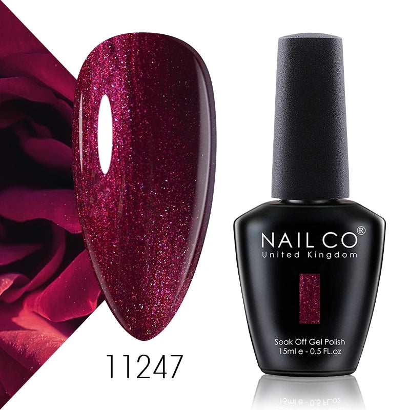 NAILCO 15ml Color Gel Nail Polish Soak Off, Hybrid Varnishes Manicure, UV&LED Nail Gel Semi Permanent Lacquer Base Top Coat.