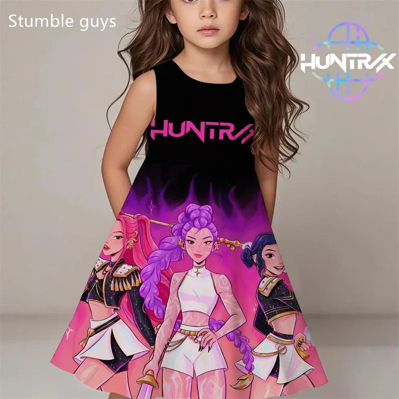 Demon Hunters Summer Dress, Girls Cute Casual Beach Fashion.