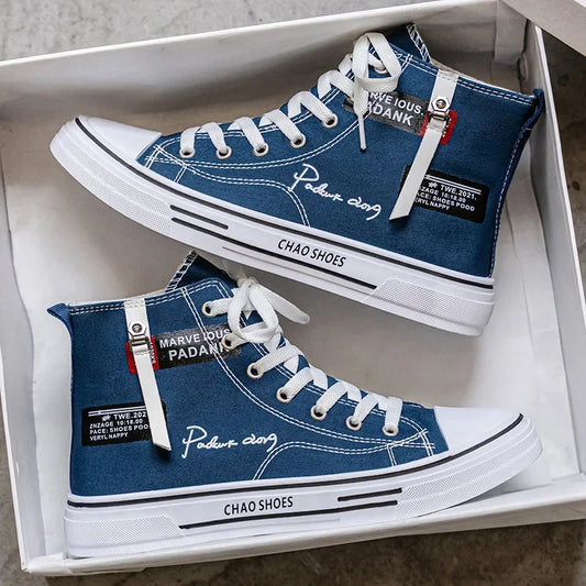 Casual Canvas Shoes for Men, High Top Black Fashionable Spring, Summer, Autumn, Winter Youth Leisure Shoes.