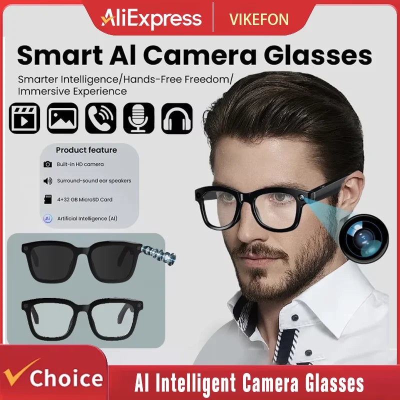 M02 AI Smart Glasses 8MP Camera, Video Recording,100+Languages Translation Sunglasses, Bluetooth Call, Music Play, with Charging Box.