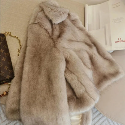 Winter Lapel Gradual Fox Fur Jackets Women Coat Short