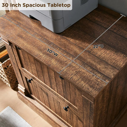 Rustic Brown 2-Drawer Lateral File Cabinet for Home Office