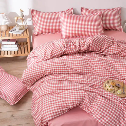 Queen Size Bedding Set, White Color, Black Plaid Microfiber, King Size Bed Linen