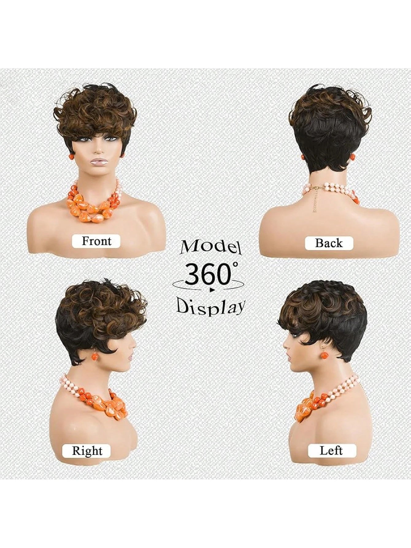Short Pixie Wigs Short Brown Black Curly Pixie Wigs Synthetic Hair Wigs.