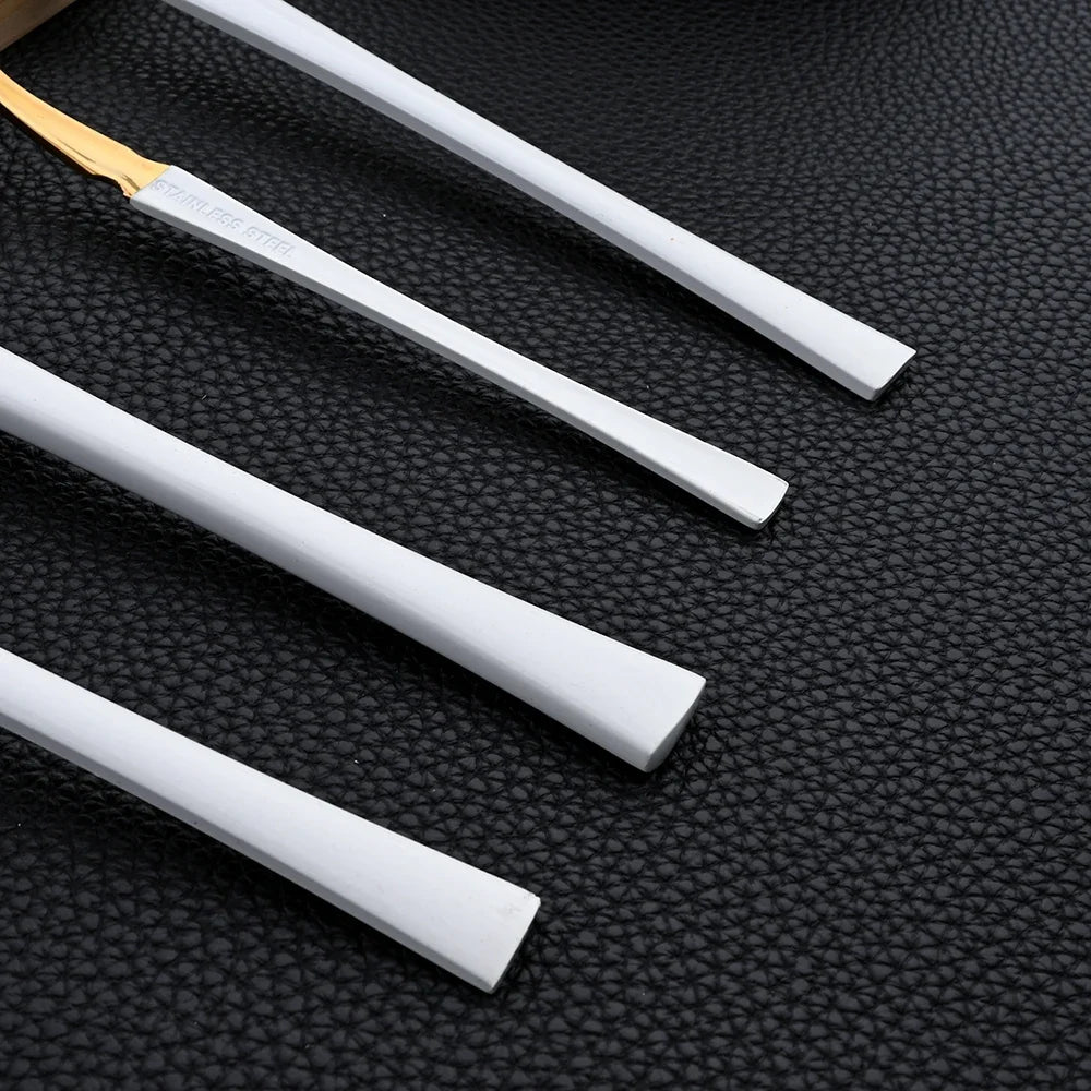 16Pcs Dinnerware Set, Stainless Steel, Western Black, Set  Spoon ,Fork, Knife Tableware.