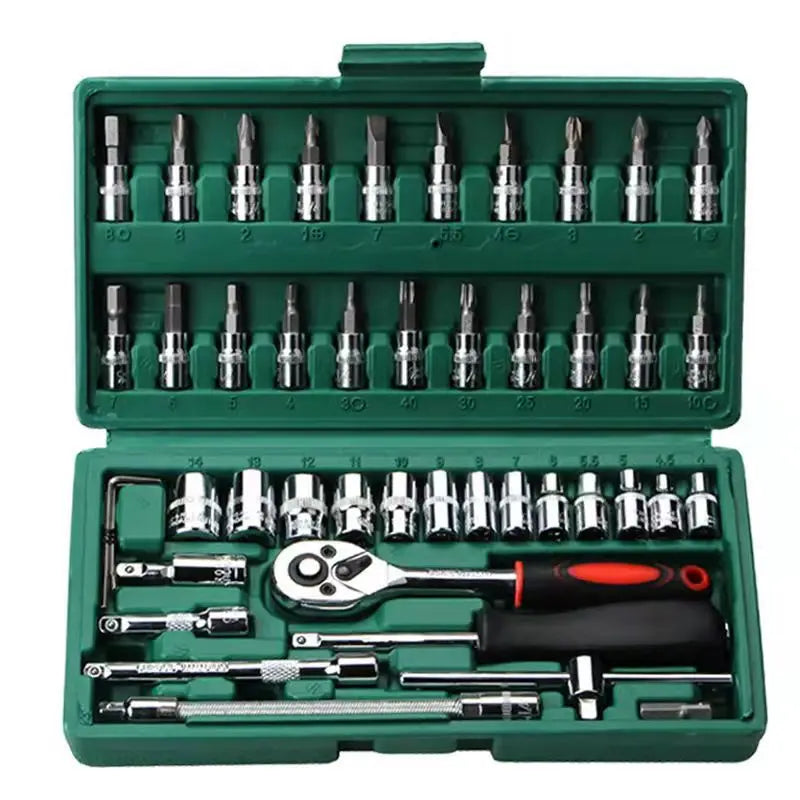 46pcs/Set Socket Wrench Diy Repair Tool Kit, Ratchet Screwdriver for Car Repair Hardware Toolbox for Auto Repairing and Household.