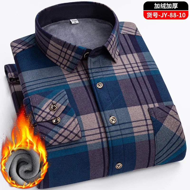 Men Travel, Casual ,Winter, Double-Sided Fleece, Warm Thickened Plaid Work Shirt.