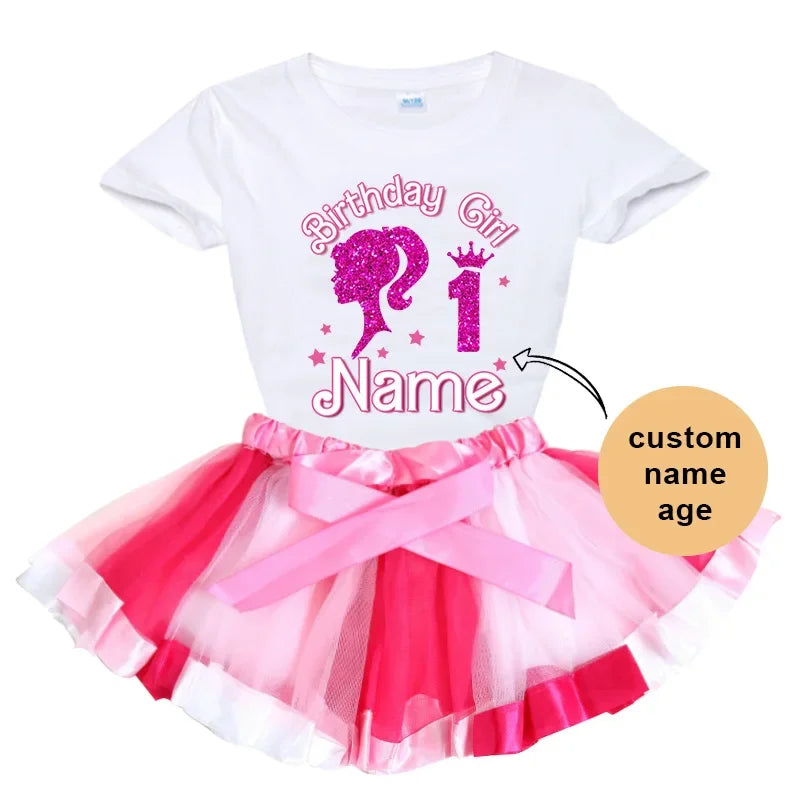 Birthday Girl 5th Outfits Rainbow Dress, Tutu Dress Suit Kids Clothing.