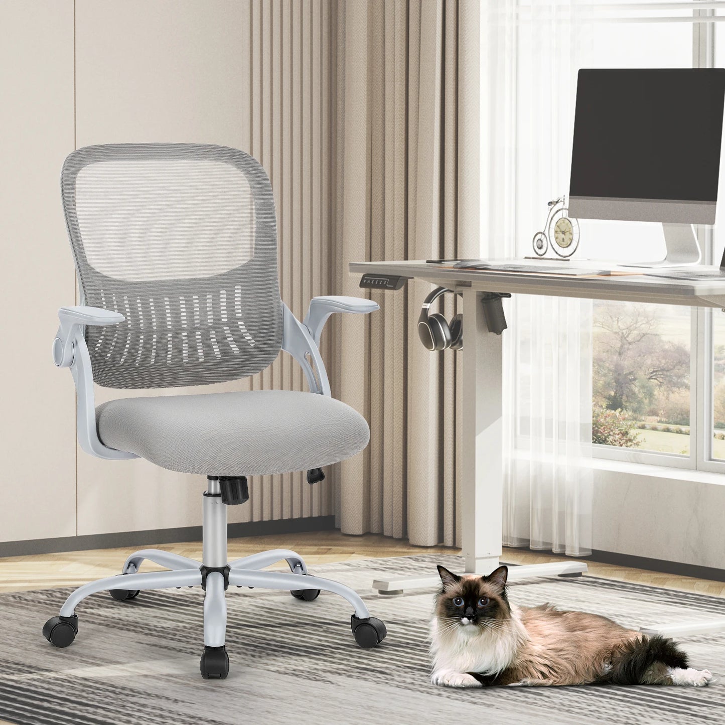 Ergonomic Mesh Backrest Office Desk Chair, Adjustable Height Computer Swivel Chairs With Wheels For Home.
