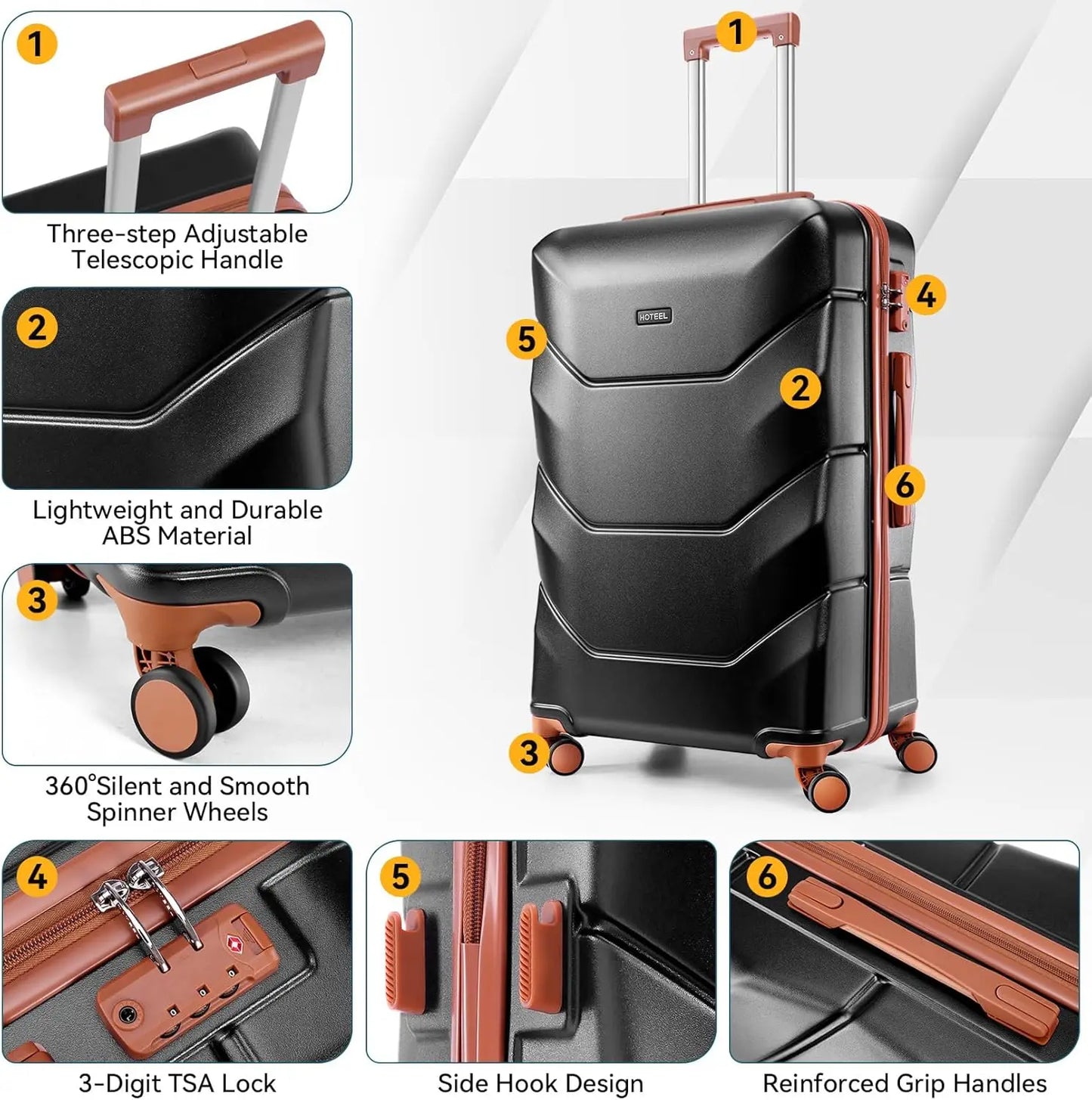 3 Piece Luggage Set ABS Hard shell Suitcase With Spinner Wheels, TSA Lock Travel Carry On Luggage.