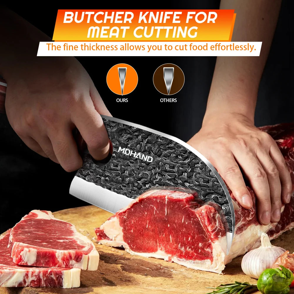 ZENG 14pcs Kitchen Knives Set, Cleaver, Meat Cut, Steak, Fillet Fish Knife ,Butcher Boning ,Hand Forged Blade with Sharpener.