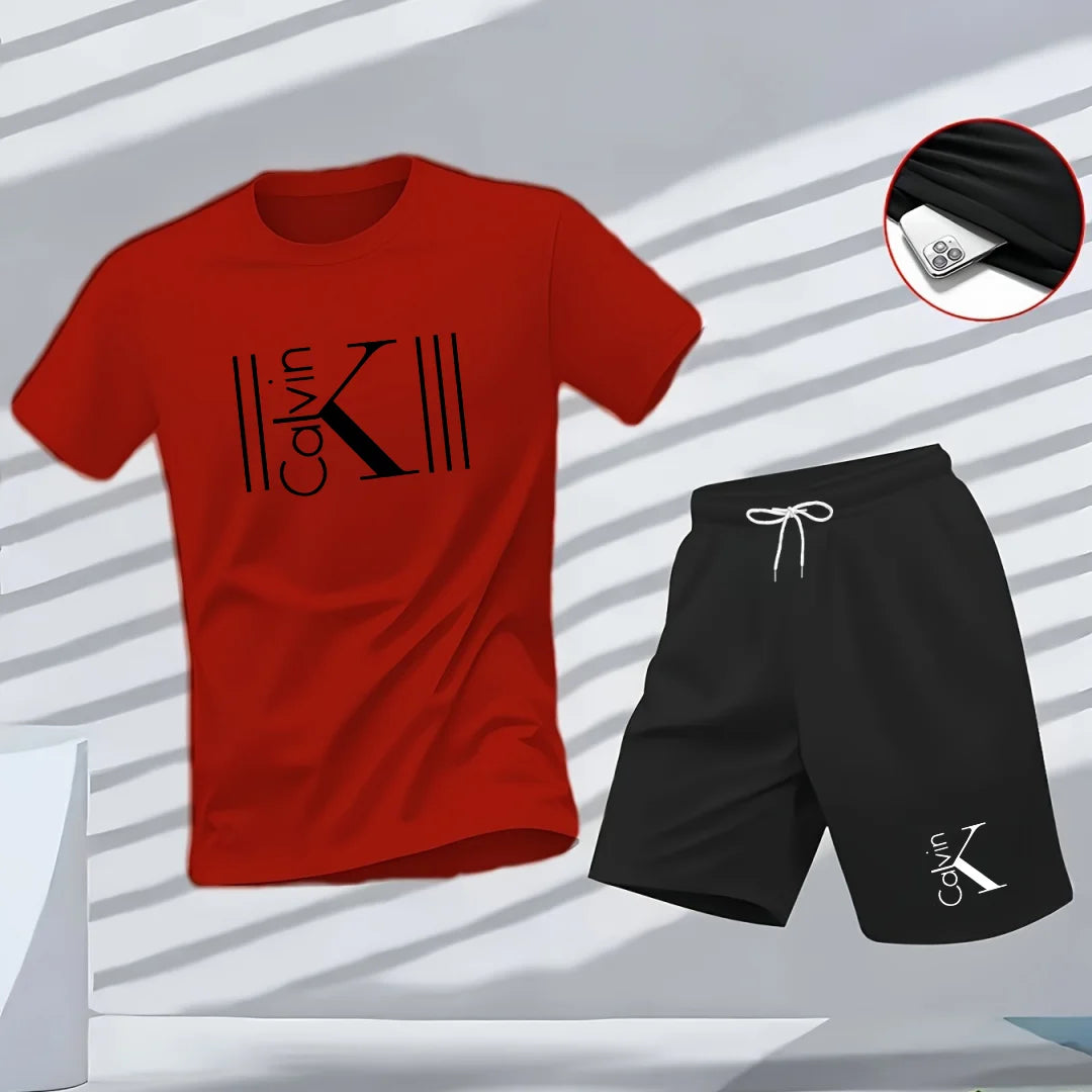 "2025 Men Breathable sports pattern Printed T-shirt, Casual Fashion short-sleeved streetwear top Two-piece set.