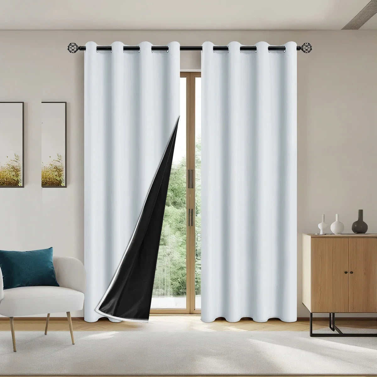 2pcs Modern Blackout Curtains - UV Protection, Heat-Resistant, Light-Blocking Drapes.