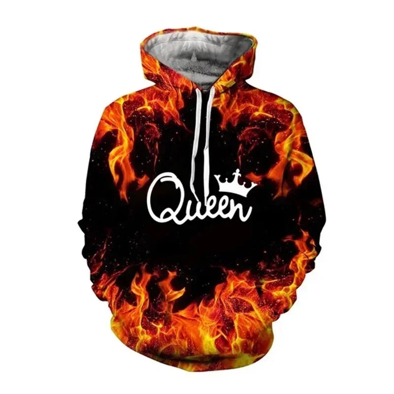 3D Print Trendy Matching Couple King And Queen Hoodies.