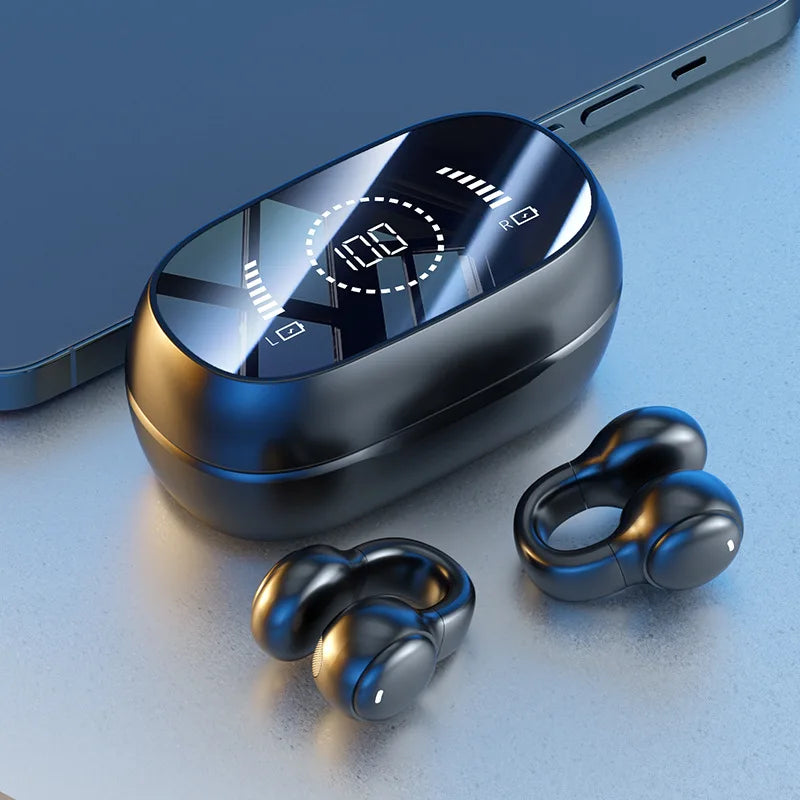 New Mirror Surface Digital Display Soft Silicone Ear Clip, Wireless Bluetooth Earphones with Noise Reduction.