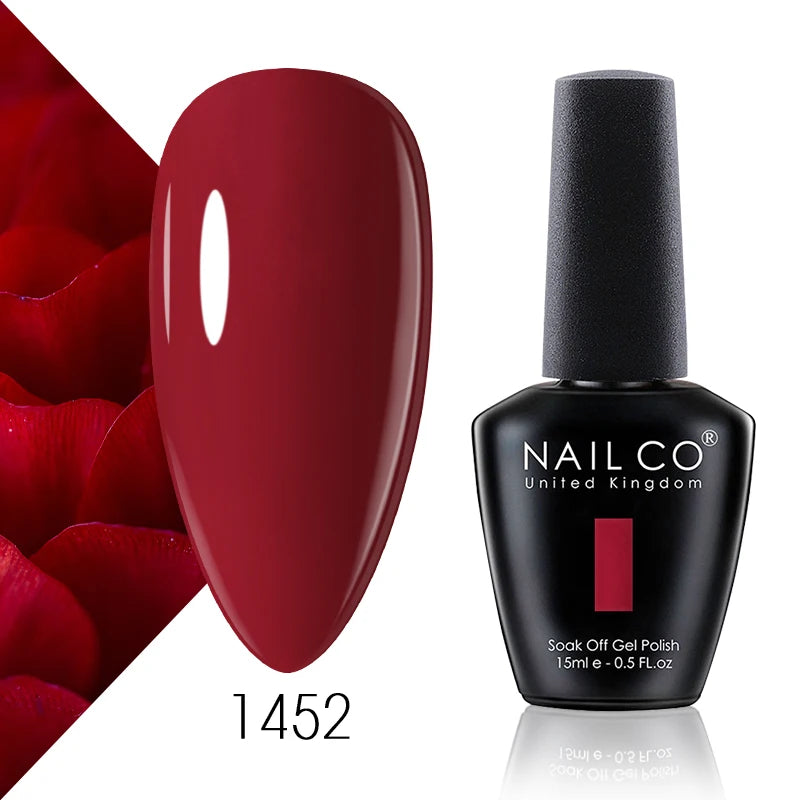 NAILCO 15ml Color Gel Nail Polish Soak Off, Hybrid Varnishes Manicure, UV&LED Nail Gel Semi Permanent Lacquer Base Top Coat.