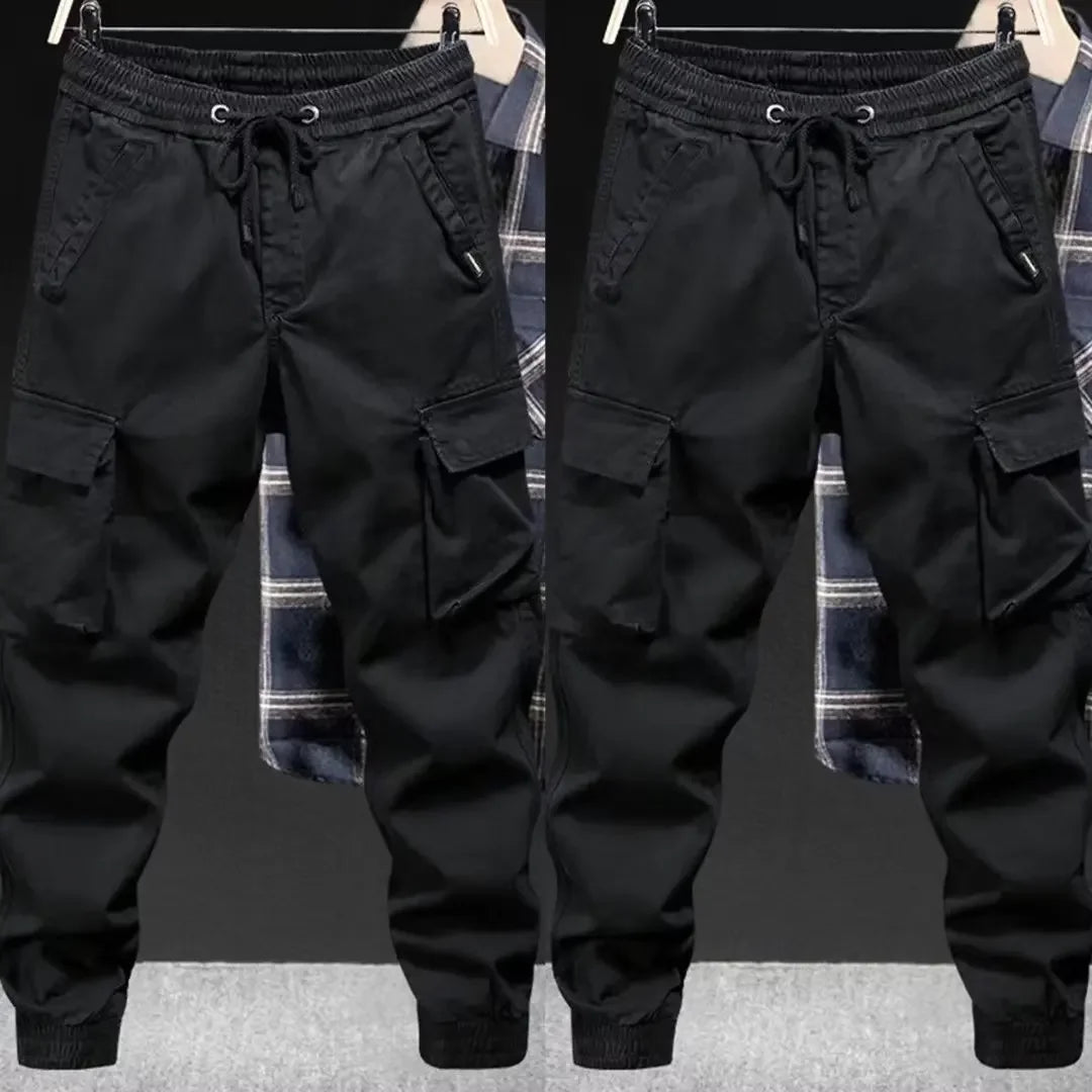 Fashionable Casual Pants Men's Loose-fit  Cargo Pants Solid Color Cropped