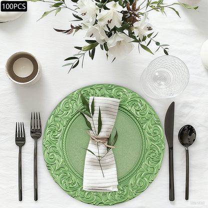 Plates 100-Piece Set Round Reusable Serving Plates, Gold, Black, Silver, Green