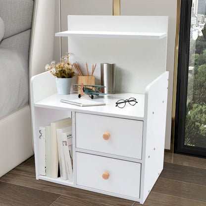 Warm White Nightstand with 2 Drawers, 16.9x10.2x23.6In Compact Bedside Table.