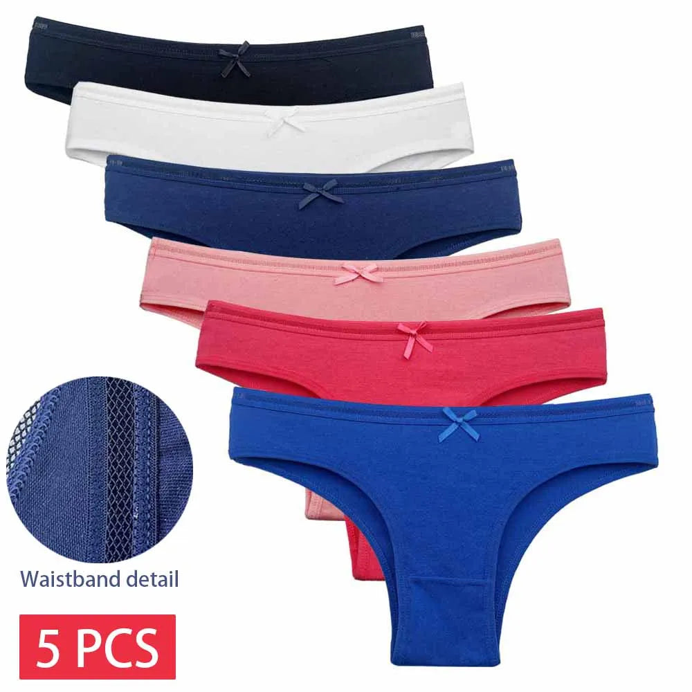 5 Pcs/Set Women Cotton Panties Sexy Lace Low Waist Underwear Girls Briefs M-XL.