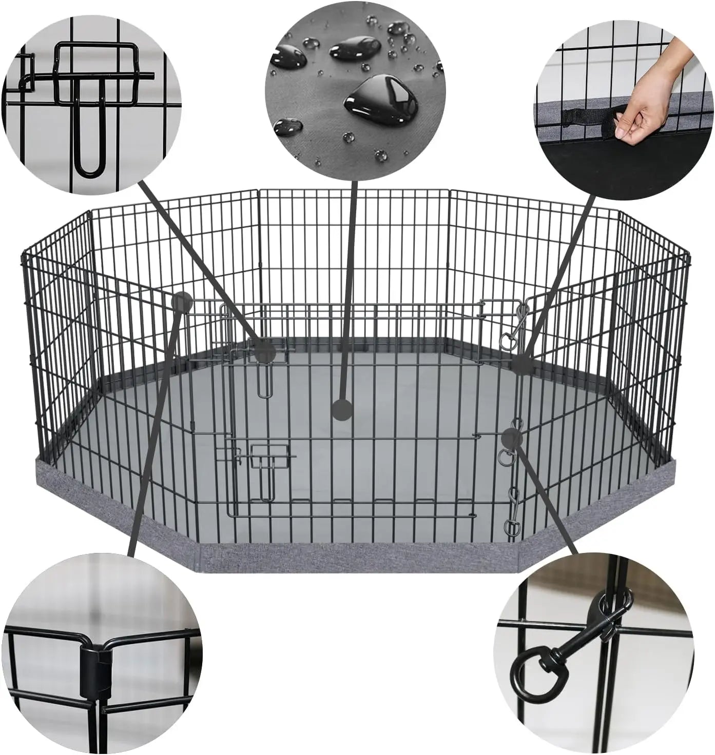 Foldable Metal Dog Playpen with Bottom Pad, 8 Panels 24"H x 24"W for Indoor/Outdoor Pet Exercise.