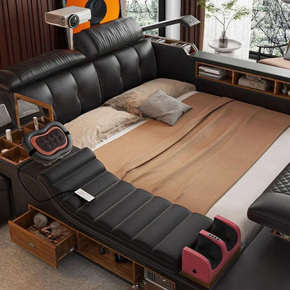 Modern Double Bed Girls Design, Smart Bedroom Queen King Princess Leather.
