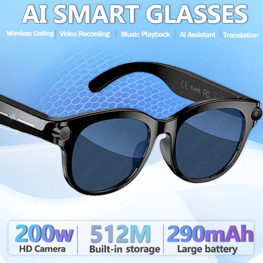 2026 New Al Smart Glasses, 200w HD Camera, Video Record, Voice Translation, Photo Recognition, Music Playback, BT Call Smart Sunglasses.