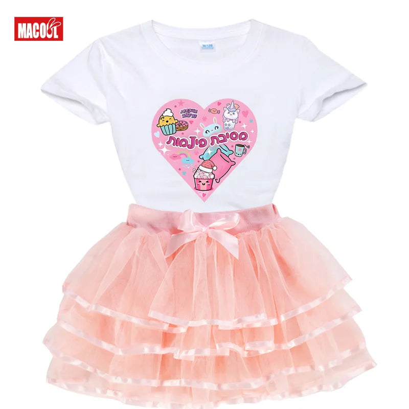 Kawaii Heart Outfit Girls Shirt Tutu Set, Child Outfits.