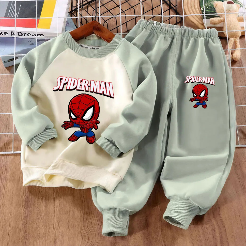 Spiderman Print Boys Spliced Sweatshirt 2-piece Sets, Kids O Neck Hoodies and Long Pant.
