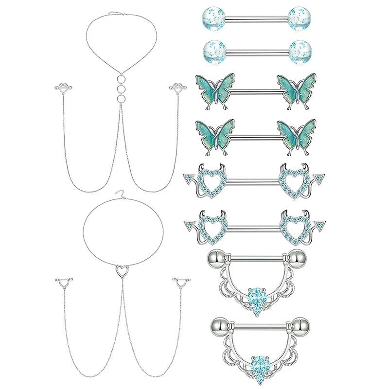 Stainless Steel Nipple Piercing Jewelry, Zircon Nipple Rings, Barbell Body Jewelry, Nipple Shield Bar