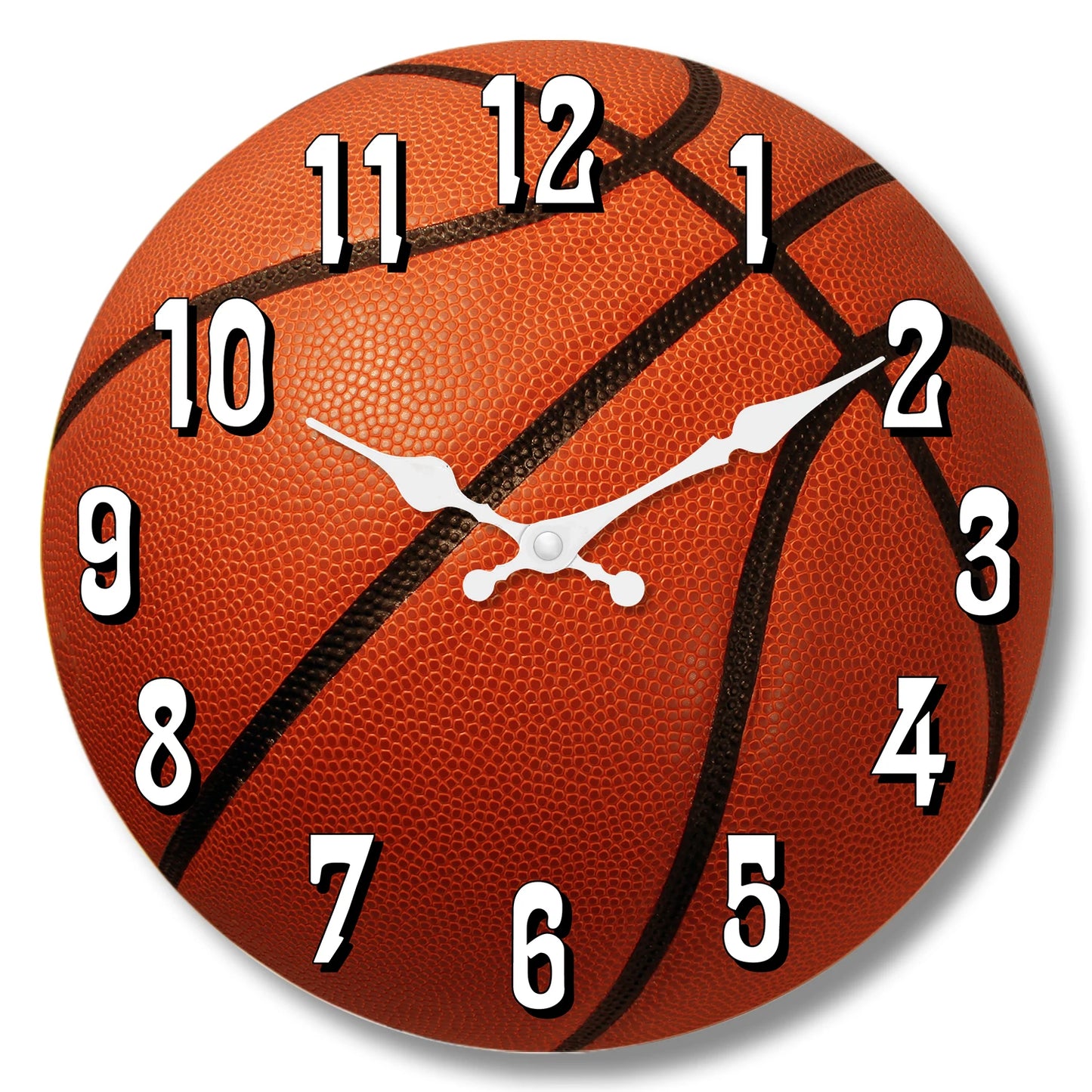 Sports Element Basketball Texture Pattern Wooden Wall Clock Living Room, Bedroom, Kitchen Wall Clock Silent Quartz.10 Inches 14 Inches 16inch (Without Batteries)