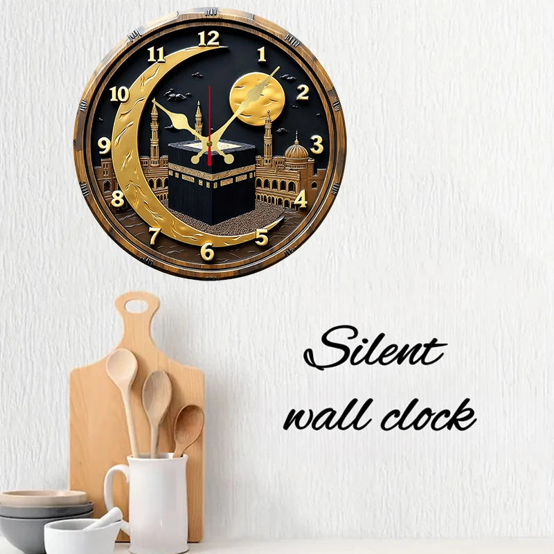 Black & Golden Wooden Round Silent Hanging Wall Clock, Suitable For Living Room, Office, Study Room, Bedroom.