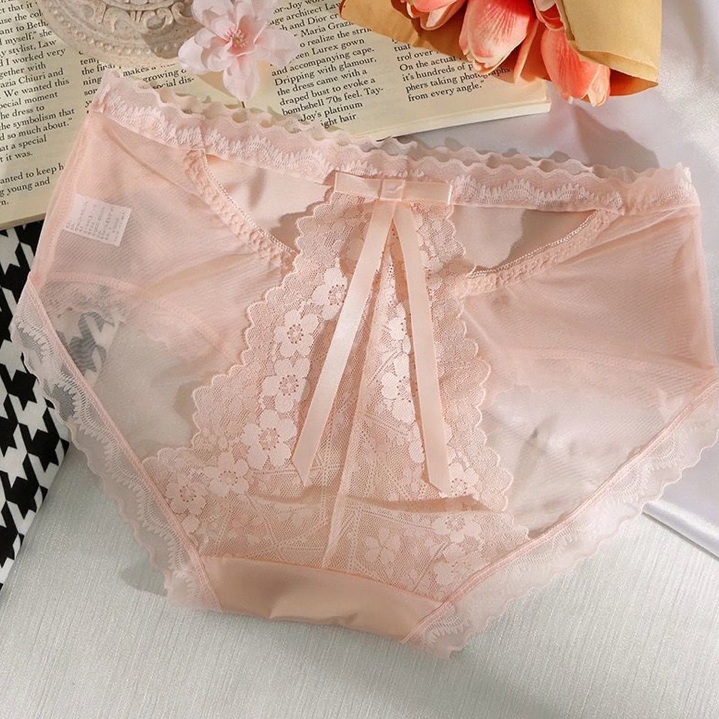 Women Lace Panties Cute Knicker Briefs, Bow, Criss Cross Lace, See Through Knickers.