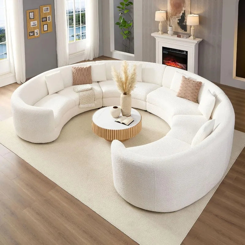 Modern Oversize Curved Sectional Sofa for Living Room Cream-White