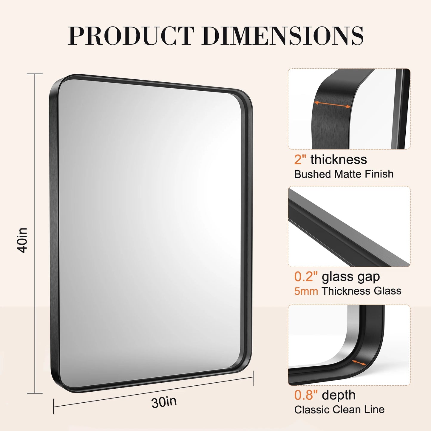 Metal Framed Bathroom Mirror Rectangle Rounded Corner Tempered Glass