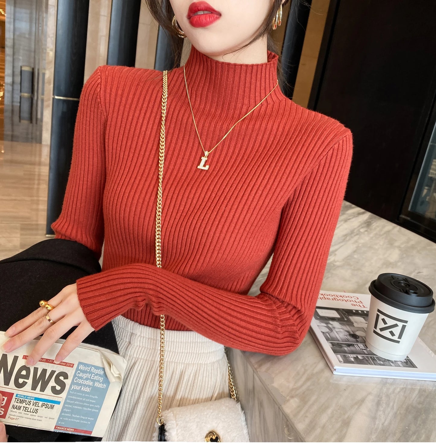 Autumn Winter 2025 Women Long Sleeve Turtleneck Sweater.