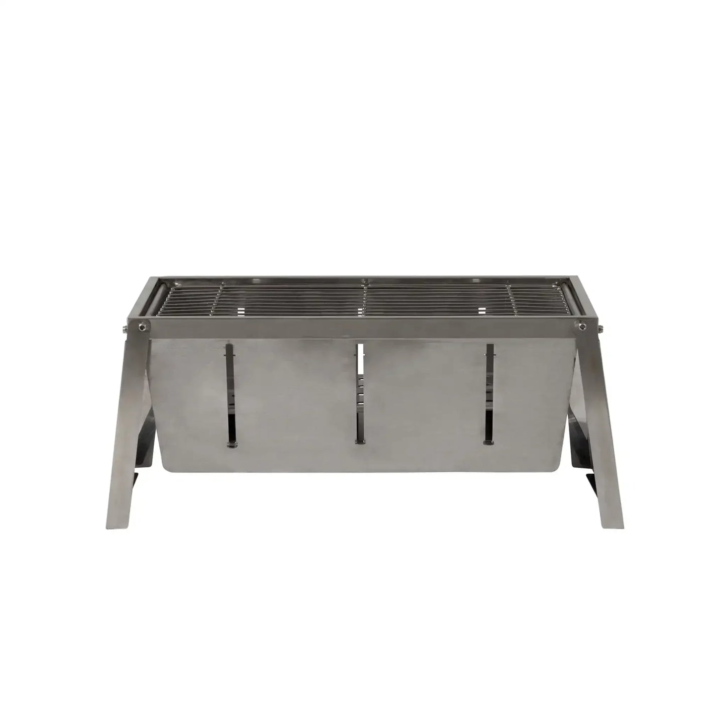 Stainless Steel Foldaway Charcoal Grill, Portable Outdoor BBQ, with Grate & Carry Bag, for Picnics & Camping Trips.
