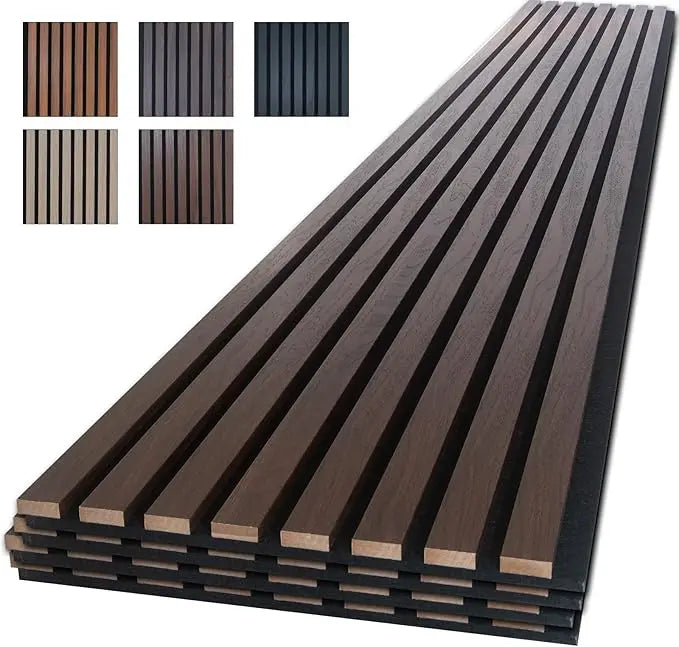 Panels for Wall, 4-Piece 96" x 12.6" Soundproof Wood Slat Panel ,for Interior Wall Decor. (Dark Walnut)
